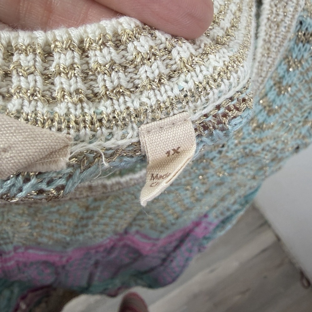 Soft Surroundings Sweater 1X Open Weave Bell Sleeve Boho Knit Tunic Metallic - Picture 15 of 15